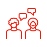 A graphic of two people talking